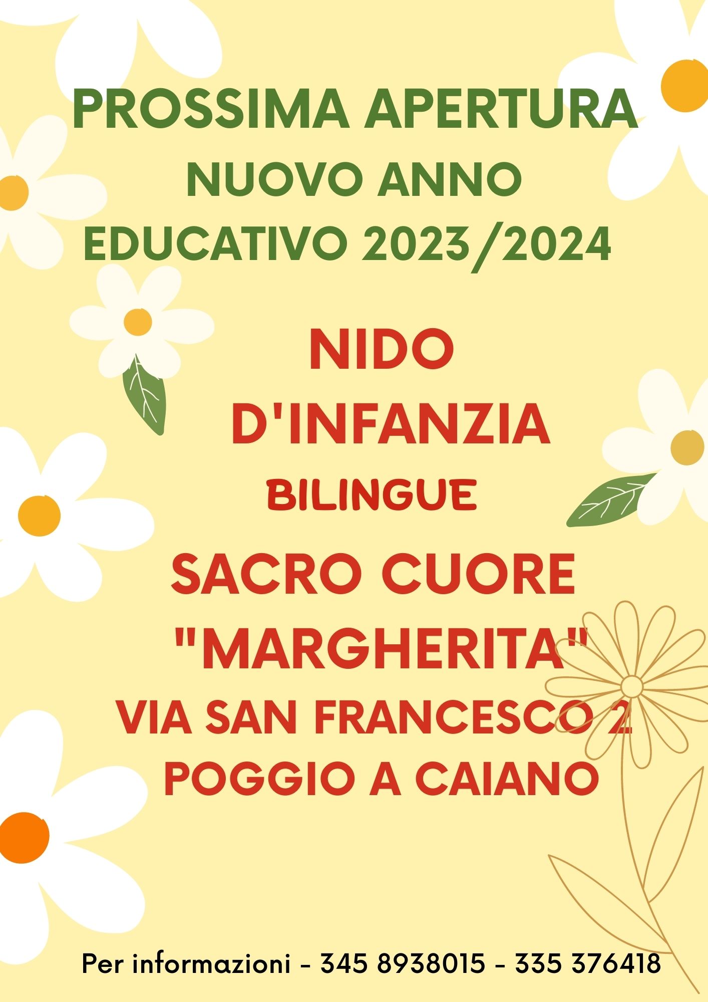 Nuova apertura Anno Educativo 2023/2024 NIDO D’INFANZIA BILINGUE SACRO CUORE “MARGHERITA”
